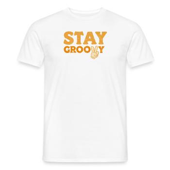 Stay Groovy Peace Hand Comic Hippie-Festival 70er Jahre - Männer T-Shirt - Weiß - Vorne - AI Model Male 178 dark (178cm)