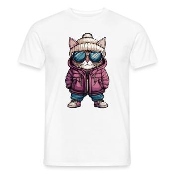Chat d’hiver - T-shirt homme - blanc - Devant - AI Model Male 178 dark (178cm)