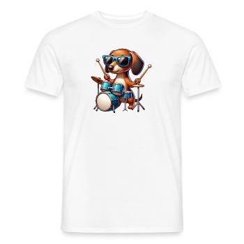 Dackel Schlagzeuger Wiener Hund Motiv - Männer T-Shirt - Weiß - Vorne - AI Model Male 178 dark (178cm)