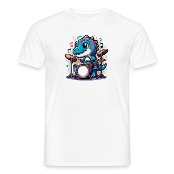Cool T-Rex Dinosaur Drummer - Men's T-Shirt - white - Front - AI Model Male 178 dark (178cm)