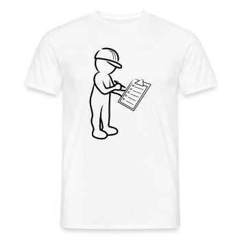 Male with helmet and checklist at construction site - Men's T-Shirt - white - Front - AI Model Male 178 dark (178cm)