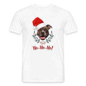 Tête de staffie bringé avec bonnet de père Noël - T-shirt homme - blanc - Devant - AI Model Male 178 dark (178cm)