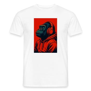 Gorille en sweat à capuche avec écouteurs - T-shirt homme - blanc - Devant - AI Model Male 178 dark (178cm)
