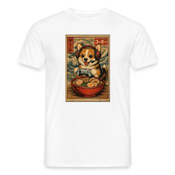 Ramen Corgi Gaming Anime Japanese Noodle Bowl - Men's T-Shirt - white - Front - AI Model Male 178 dark (178cm)