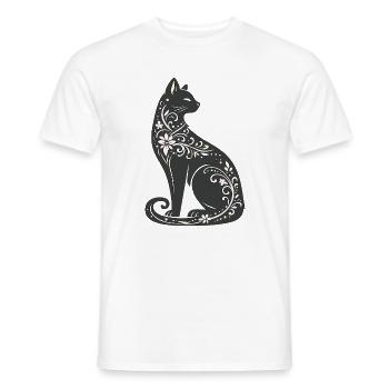 Night Cat Floral Elegance - Men's T-Shirt - white - Front - AI Model Male 178 dark (178cm)
