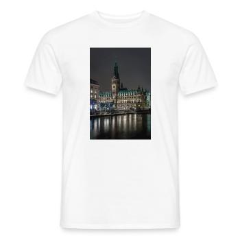 Hamburg City Hall illuminated at night - Men's T-Shirt - white - Front - AI Model Male 178 dark (178cm)