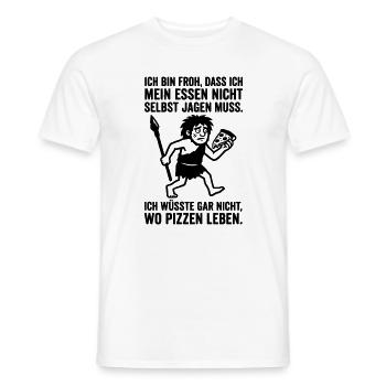 Pizza Jagen Essen Lustig Steinzeit Dummer Spruch - Männer T-Shirt - Weiß - Vorne - AI Model Male 178 dark (178cm)