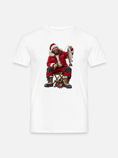 Weihnachtsfischer mit Fang - Männer T-Shirt - Weiß