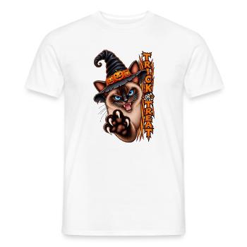 Siamkatze Hexenhut Trick or Treat Halloween - Männer T-Shirt - Weiß - Vorne - AI Model Male 178 dark (178cm)