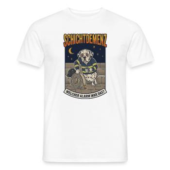 Schichtdemenz Feuerwehr – Welcher Alarm war das? - Männer T-Shirt - Weiß - Vorne - AI Model Male 178 dark (178cm)
