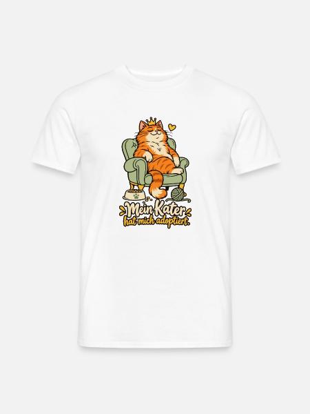 Mein Kater hat mich adoptiert - Männer T-Shirt - Weiß