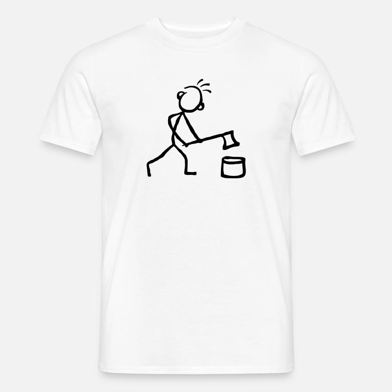 Strichmännchen Holz hacken - Männer T-Shirt - Weiß