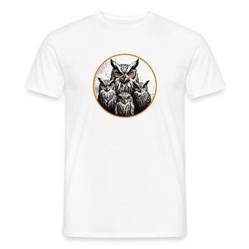 Famille de hiboux - Motif graphique de hibou avec quatre hiboux grands-ducs - T-shirt homme - blanc - Devant - AI Model Male 178 dark (178cm)