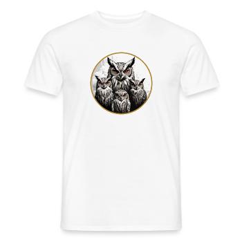 Eulenfamilie - grafisches Eulenmotiv mit vier Uhus - Männer T-Shirt - Weiß - Vorne - AI Model Male 178 dark (178cm)