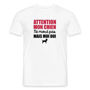 be careful my dog does not bite but me yes - Men's T-Shirt - white - Front - AI Model Male 178 dark (178cm)