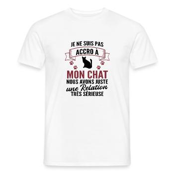 je ne suis pas accro à mon chat - T-shirt homme - blanc - Devant - AI Model Male 178 dark (178cm)