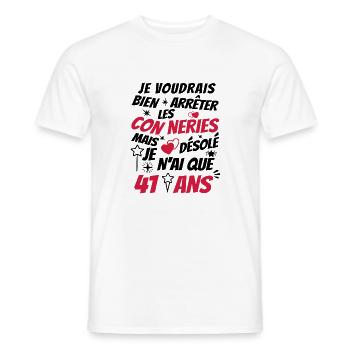 connerie 41 ans / cadeau anniversaire 41 ans - T-shirt homme - blanc - Devant - AI Model Male 178 dark (178cm)