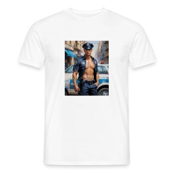 Hübsche Männer mit muskulösem Körper – Polizist - Männer T-Shirt - Weiß - Vorne - AI Model Male 178 dark (178cm)