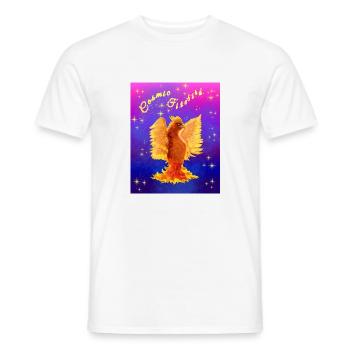 Ein orangefarbener kosmischer Cyber-Vogel - Männer T-Shirt - Weiß - Vorne - AI Model Male 178 dark (178cm)
