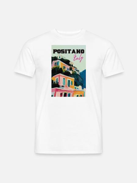 Houses of Positano Abstract Reiseplakat Retro - Männer T-Shirt - Weiß