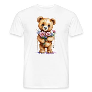 Cuddly Teddy with Flowers - Watercolor - Men's T-Shirt - white - Front - AI Model Male 178 dark (178cm)