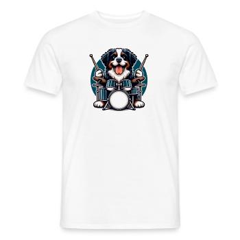Cool Bernese Mountain Dog Drummer Drummer - Men's T-Shirt - white - Front - AI Model Male 178 dark (178cm)