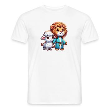 Christliche Kleidung Löwe Und Lamm Illustration - Männer T-Shirt - Weiß - Vorne - AI Model Male 178 dark (178cm)