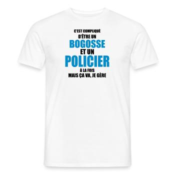 c'est compliqué d'être un bogosse et un policier - T-shirt homme - blanc - Devant - AI Model Male 178 dark (178cm)