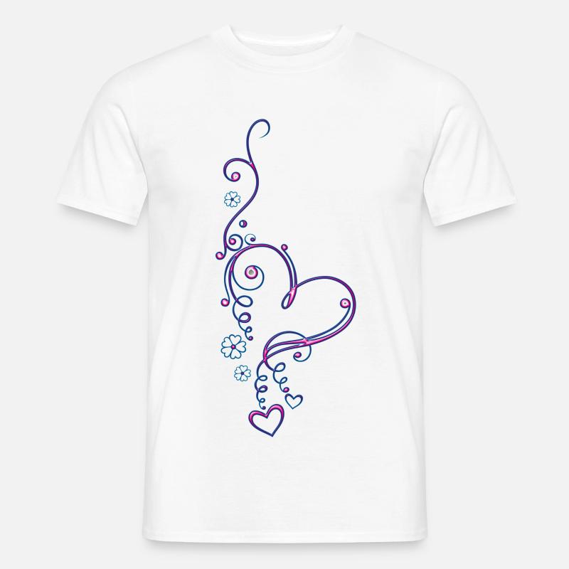 Herz mit Blumen, Liebe, pink blue - Männer T-Shirt - Weiß
