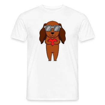 Teckel avec lunettes de soleil et cœur - T-shirt homme - blanc - Devant - AI Model Male 178 dark (178cm)