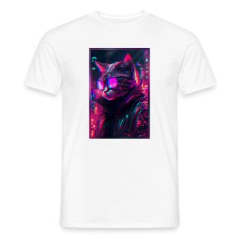 Techno Katze Japan Neon City Art - Männer T-Shirt - Weiß - Vorne - AI Model Male 178 dark (178cm)