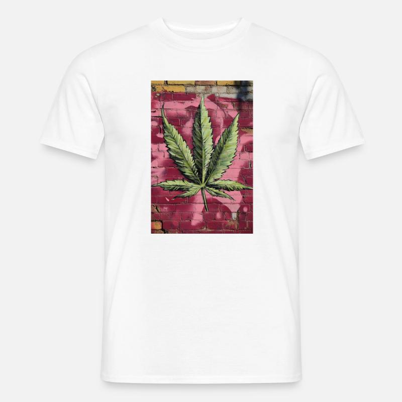 Graffiti Grasblatt auf Pinker Wand - Männer T-Shirt - Weiß