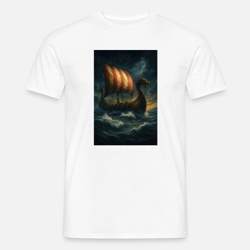 Wikinger-Schiff im Sturm - Männer T-Shirt - Weiß