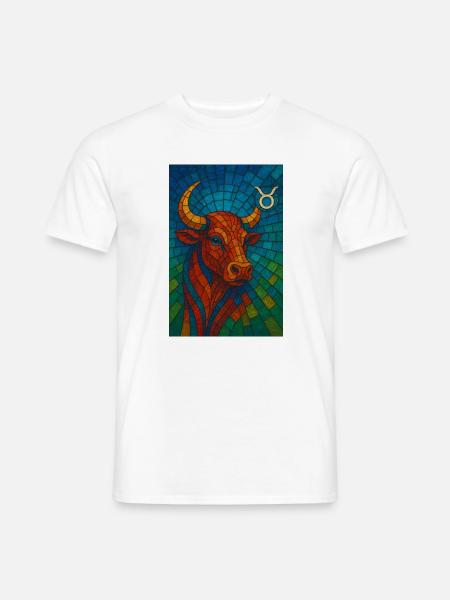 Taurus Stier – Buntes Glasmosaik Sternzeichen - Männer T-Shirt - Weiß