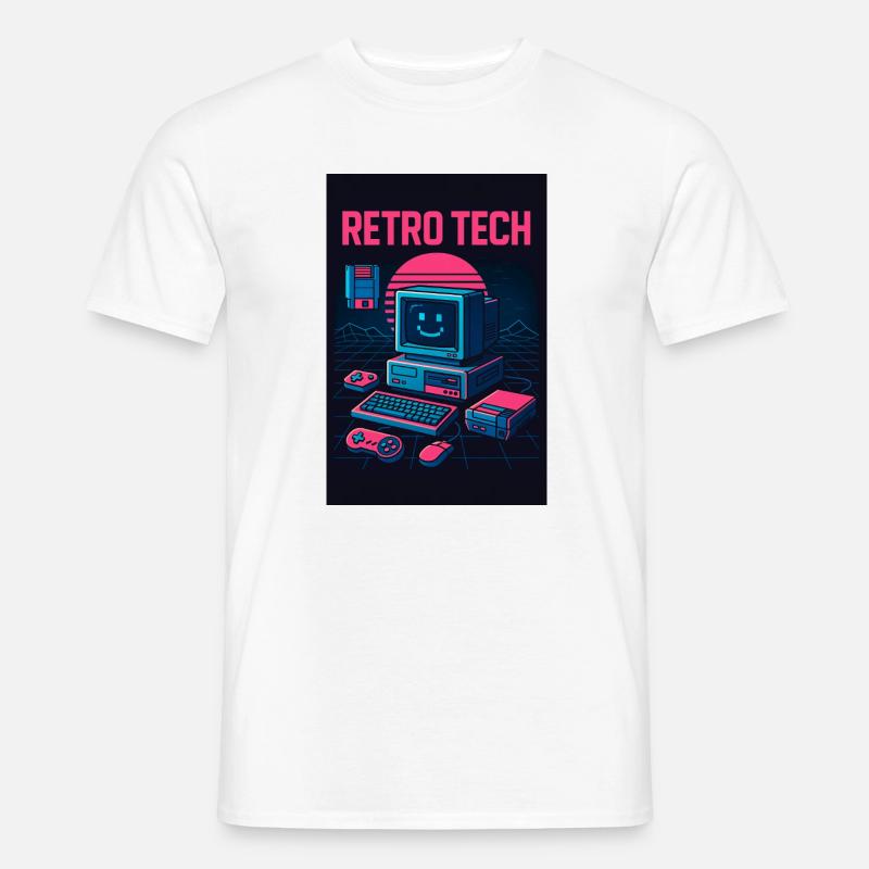 Retro Tech Computer Grafikdesigner mit Lächeln - Männer T-Shirt - Weiß