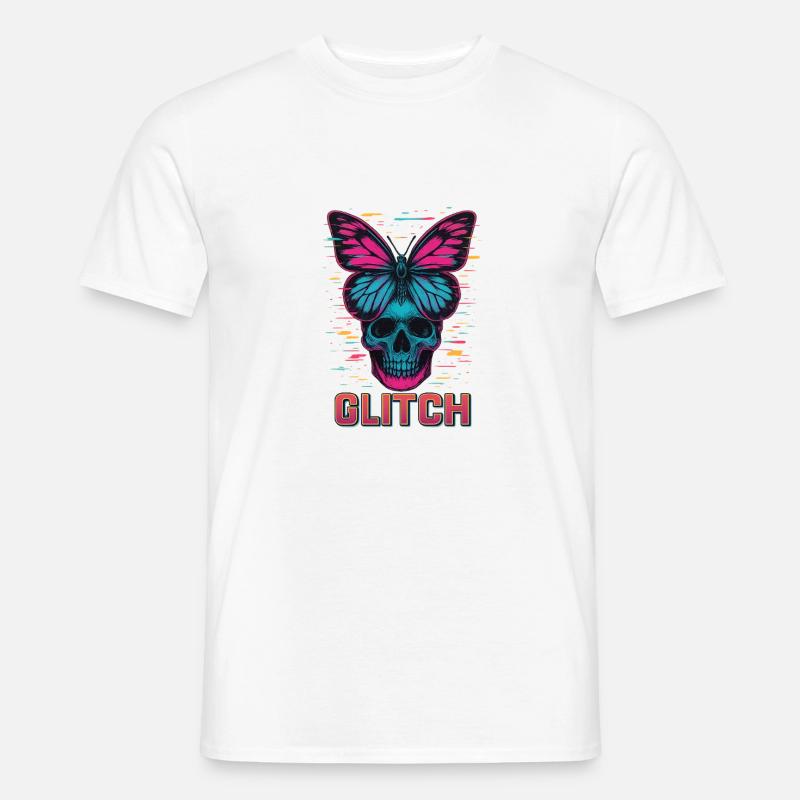 Neon Skull mit Schmetterling Design - Männer T-Shirt - Weiß