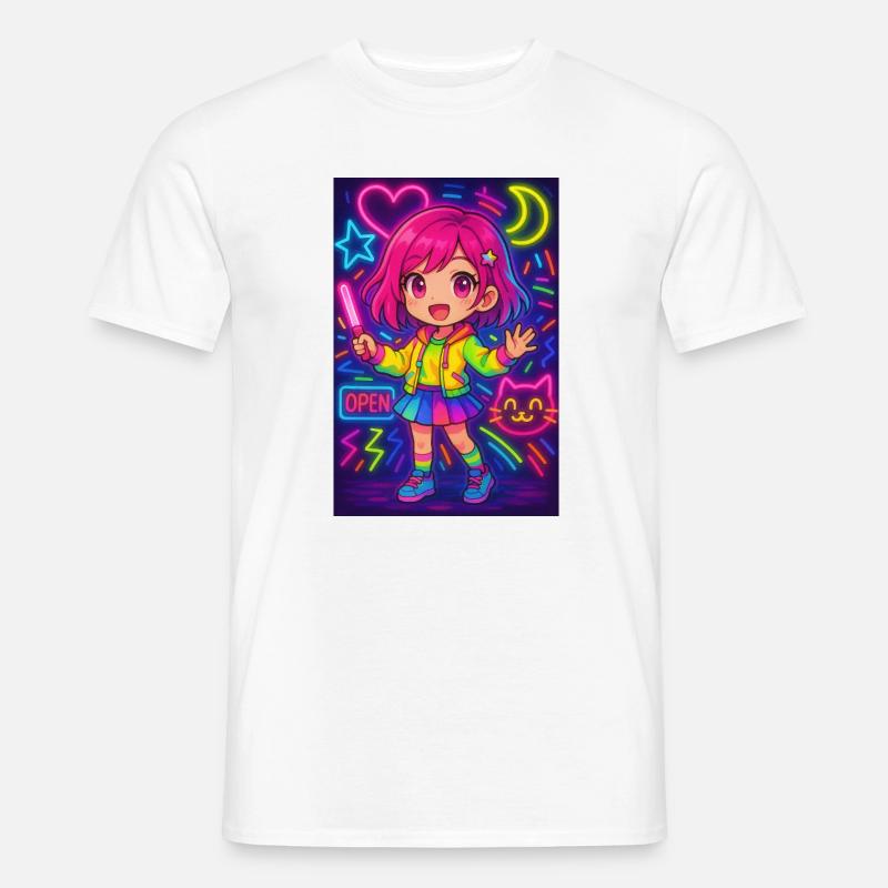 Neon Chibi Magic - Énergie d’anime colorée - T-shirt homme - blanc