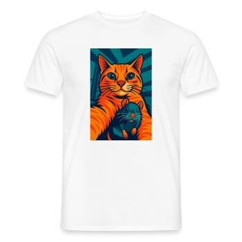 Funny Orange Cat Cat and Mouse  - Men's T-Shirt - white - Front - AI Model Male 178 dark (178cm)