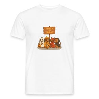 Dogs in Halloween Costume Trick or Treat Sign - Men's T-Shirt - white - Front - AI Model Male 178 dark (178cm)