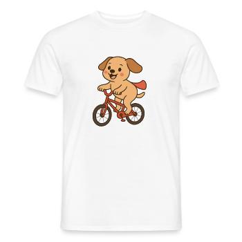 Playful dog on bicycle - Men's T-Shirt - white - Front - AI Model Male 178 dark (178cm)