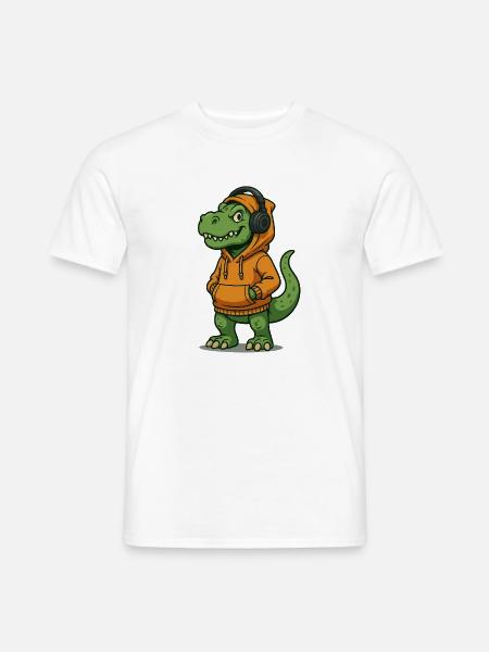 Dinosaur mit Kopfhörern und Hoodies - Männer T-Shirt - Weiß