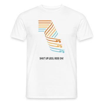 Shut up legs – Ride on Bicycle Saying Shirt - Men's T-Shirt - white - Front - AI Model Male 178 dark (178cm)
