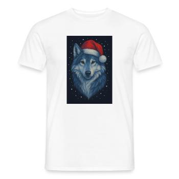Nordic wolf in a Christmas hat - Men's T-Shirt - white - Front - AI Model Male 178 dark (178cm)