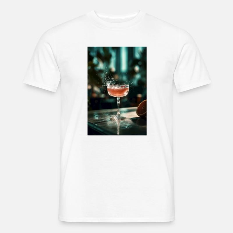Rosa Cocktail Splash im Coupe-Glas - Männer T-Shirt - Weiß