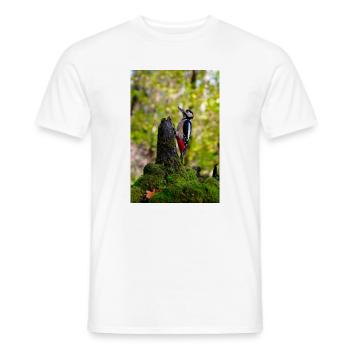 Woodpecker on Mossy Log - Men's T-Shirt - white - Front - AI Model Male 178 dark (178cm)