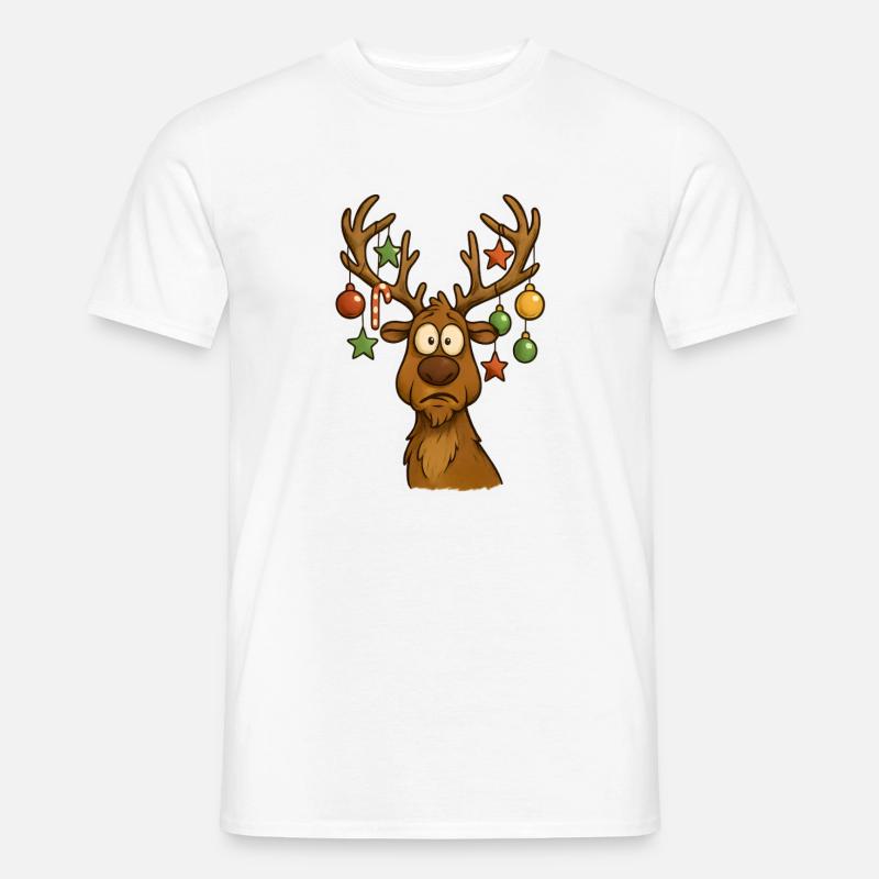 Fröhlicher Elch mit Baumschmuck - Männer T-Shirt - Weiß
