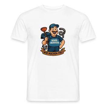Rohrreiniger Cartoon Held – Wir Machen Frei - Männer T-Shirt - Weiß - Vorne - AI Model Male 178 dark (178cm)