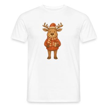 Niedliches Weihnachtsrentier mit Geschenk - Männer T-Shirt - Weiß - Vorne - AI Model Male 178 dark (178cm)