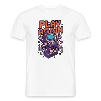 Play Again: Retro Cat Arcade - Men's T-Shirt - white - Front - AI Model Male 178 dark (178cm)