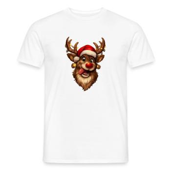 Renne festif au nez rouge noël - T-shirt homme - blanc - Devant - AI Model Male 178 dark (178cm)
